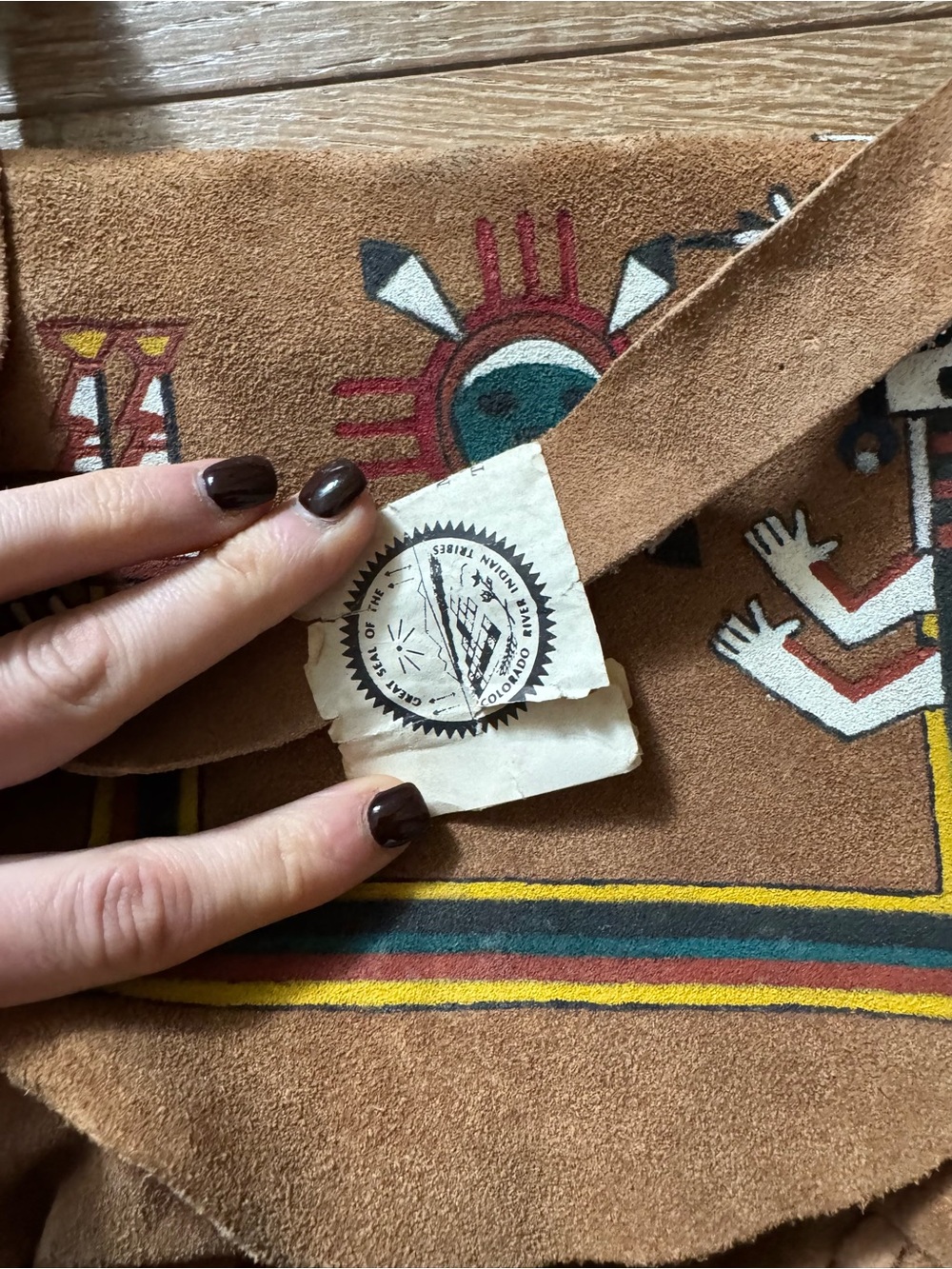 Handmade Native American Tribal Tan Suede Crossbody with Fringe - Picture 3 of 9